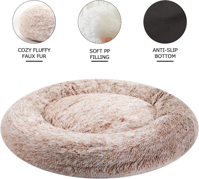 Photo 1 of Bedfolks Calming Donut Dog Bed, 36 Inches Round Fluffy Dog Beds for Large Dogs, Anti-Anxiety Plush Dog Bed, Machine Washable Pet Bed (Brown, Large)