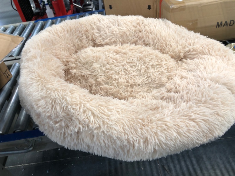 Photo 3 of Bedfolks Calming Donut Dog Bed, 36 Inches Round Fluffy Dog Beds for Large Dogs, Anti-Anxiety Plush Dog Bed, Machine Washable Pet Bed (Brown, Large)