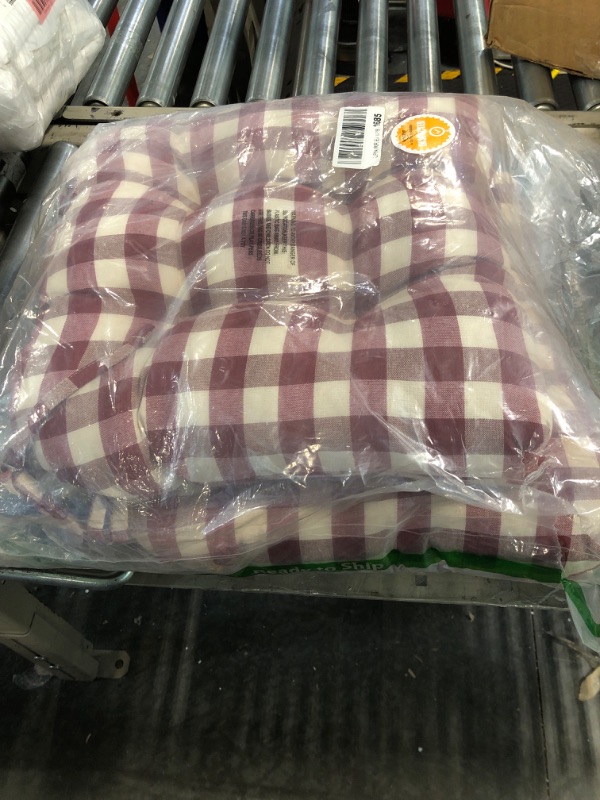 Photo 2 of Achim Buffalo Check Tufted Chair Seat Cushions - Set of 2 - Burgundy