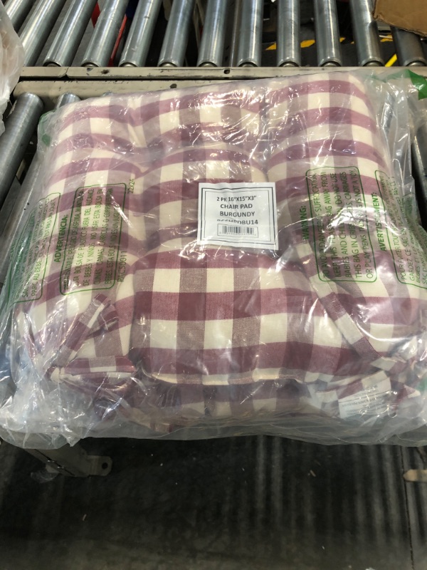 Photo 2 of Achim Buffalo Check Tufted Chair Seat Cushions - Set of 2 - Burgundy