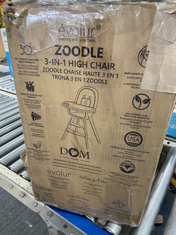 Photo 1 of Evolur Zoodle 2 in 1 High Chair, Modern Design, Toddler Chair, Removable Cushion, Adjustable Tray, Baby and Toddler, Light Grey Light Gray