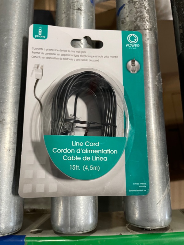 Photo 1 of Power Gear Telephone Line Cord, 15 Feet, Phone Cord, Modular Jack Ends, Works for Phone, Modem or Fax Machine, for Use in Home or Office, Black, 76579 1 Pack 15 ft