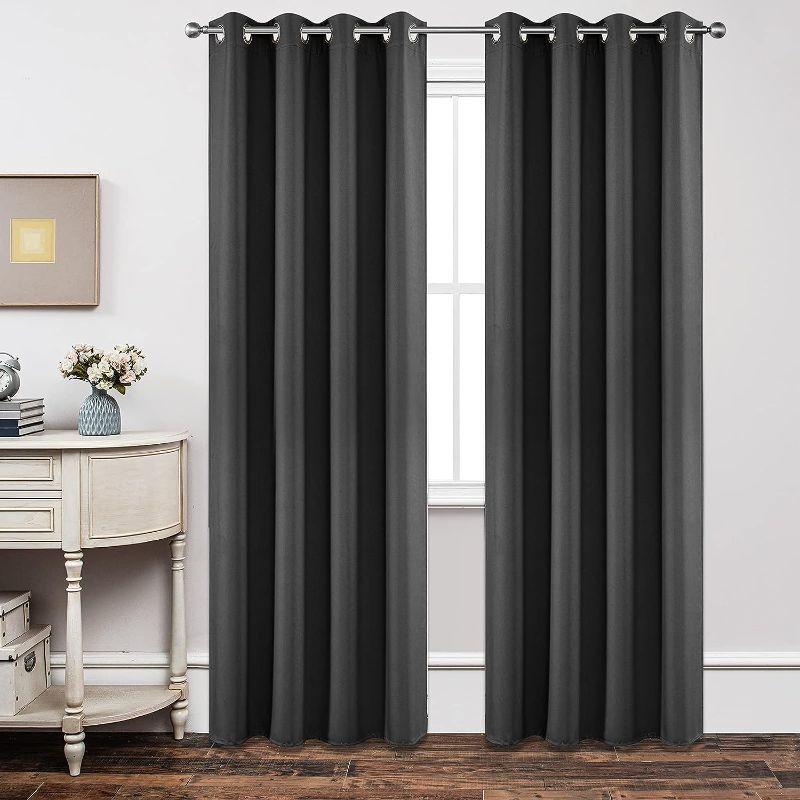 Photo 1 of ackout Curtains 84 Inch Length 2 Panels Set, Thermal Insulated Long Curtains& Drapes 2 Burg, Room Darkening Grommet Grey