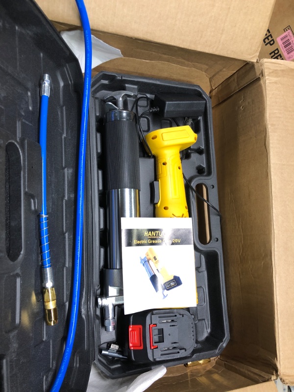 Photo 4 of HANTUO 20V Cordless Grease Gun, Electric Grease Gun Professional High Pressure 10000 PSI Cordless Grease Guns, Inclued Battery with Carrying Case HT-900