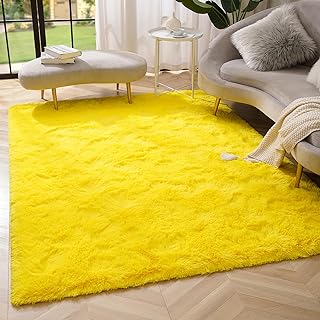 Photo 1 of Amearea Premium Soft Fluffy Rug 4x5.3 Feet, Fuzzy Area Rugs for Bedroom, Shag Carpet for Living Room Nursery Kids Room Decor, Comfortable Indoor Furry Dorm Carpets, Yellow