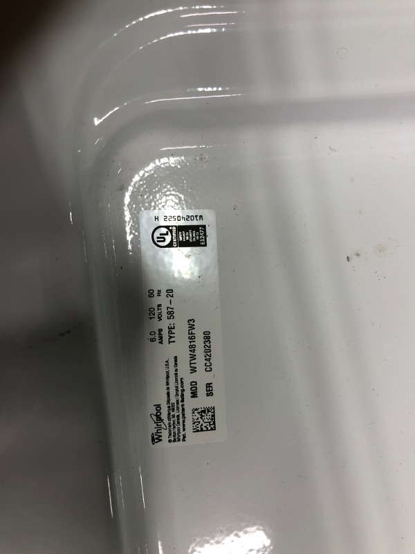 Photo 1 of Whirlpool 3.5-cu ft High Efficiency Agitator Top-Load Washer (White) non functional can use as parts 
