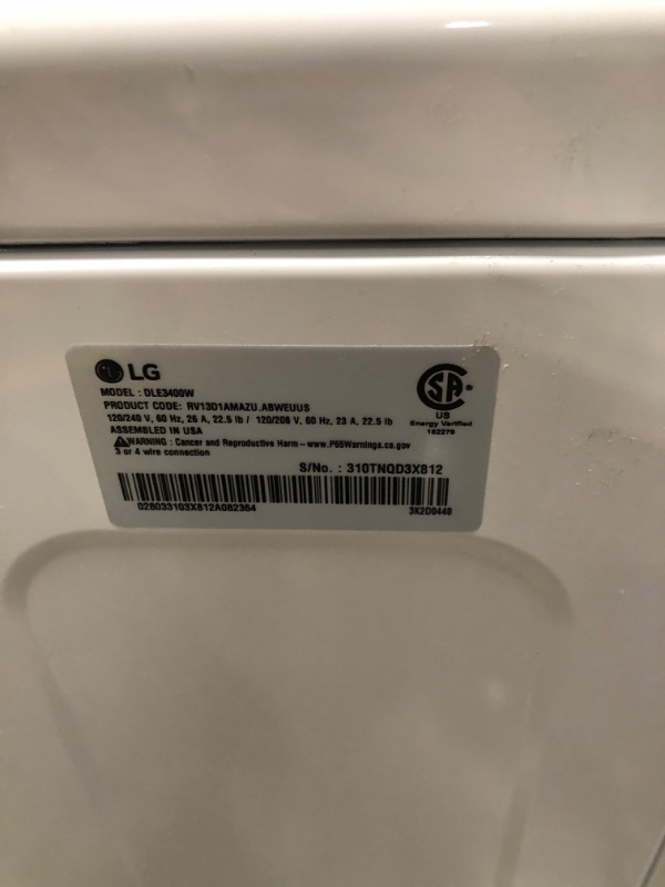 Photo 7 of LG 7.4-cu ft Stackable Electric Dryer (White) ENERGY STAR
