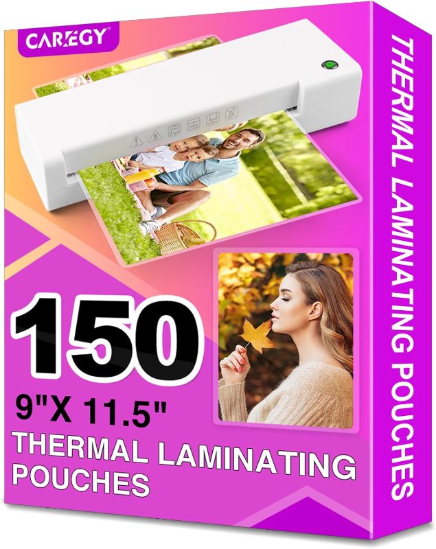 Photo 1 of CAREGY Clear Thermal Laminating Plastic Paper Laminator Sheets - 9 x 11.5-Inch, 150-Pack, 3mil
