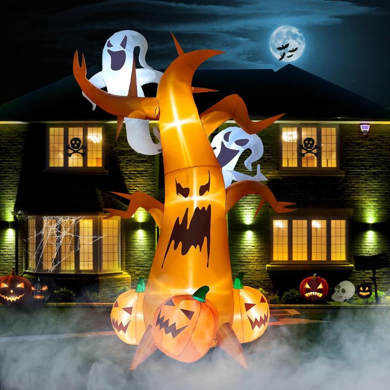 Photo 1 of 8 Feet Halloween Inflatable Dead Tree with Ghost Pumpkins Kalolary Blow up LED Light Dead Tree for Halloween Outdoor Indoor Holiday Decorations Yard Lawn Decor for Home Family Halloween Party
