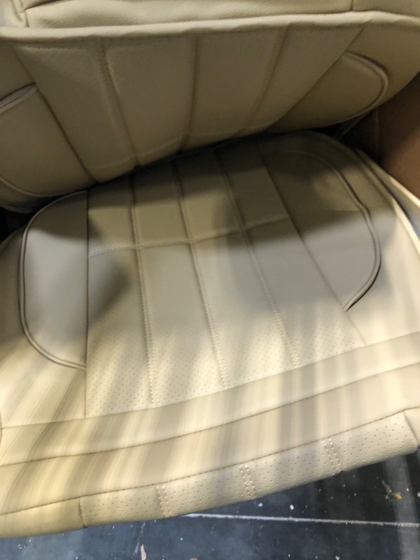 Photo 3 of AOOG Leather Car Seat Covers, Leatherette Automotive Vehicle Cushion Cover for Cars SUV Pick-up Truck, Universal Non-Slip Vehicle Cushion Cover Waterproof Protectors , Front Pair FRONT PAIR BEIGE