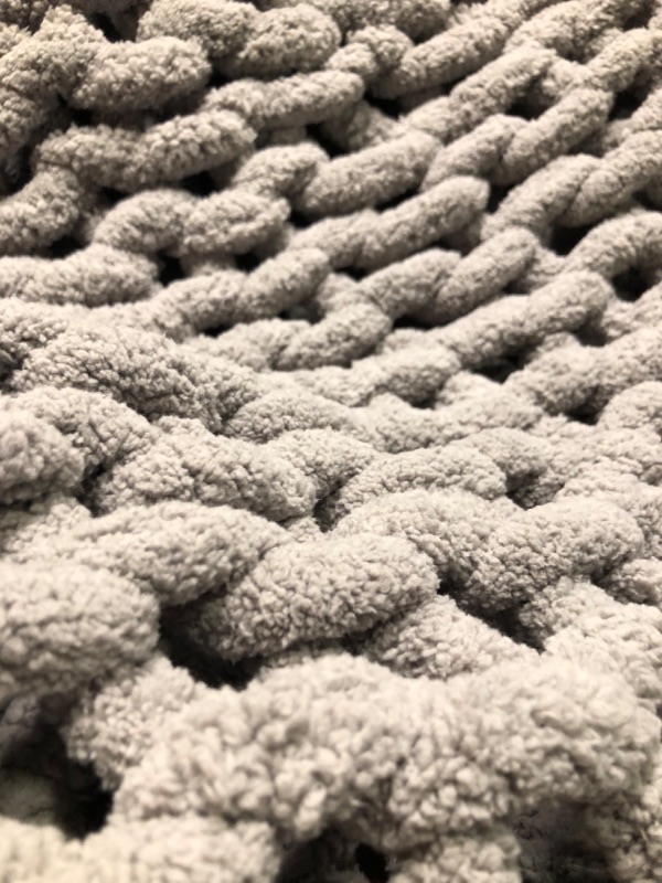 Photo 4 of Adyrescia Chunky Knit Blanket Throw | 100% Hand Knit with Jumbo Chenille Yarn gray