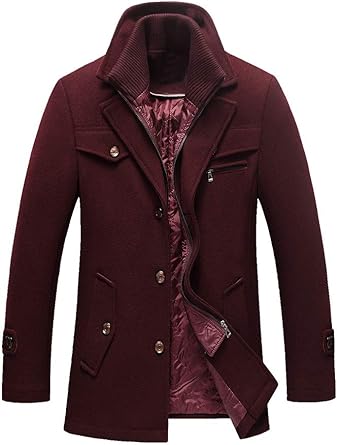 Photo 1 of Hongsui Men's Business Pea Coat Slim Fit Single Breasted Short Wool Jacket Woolen Trench Coat size small