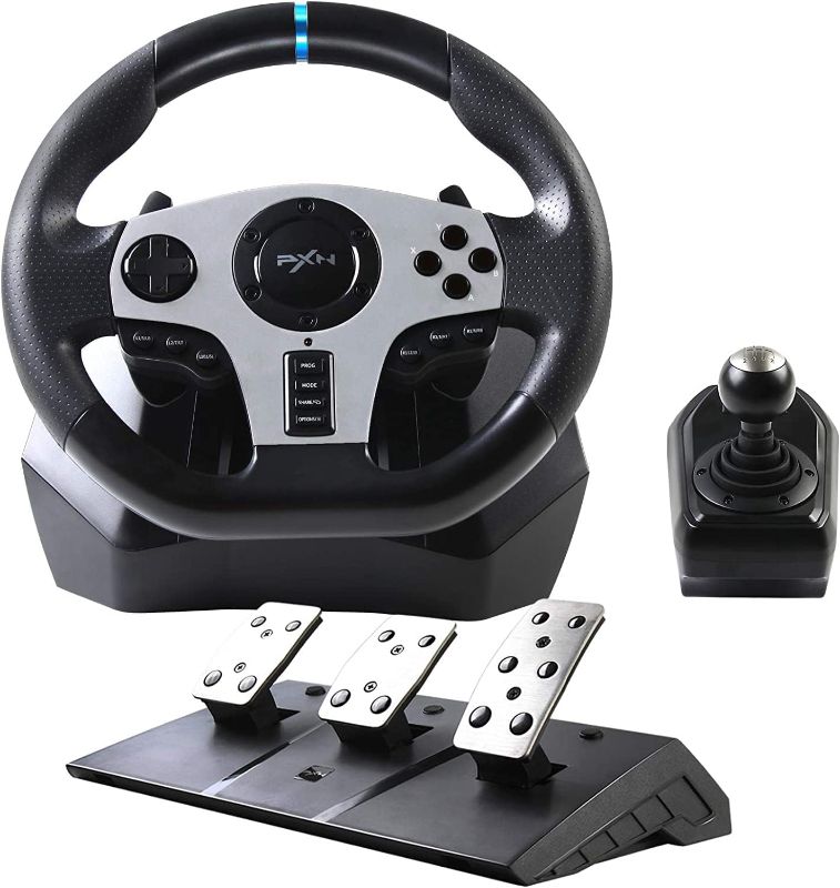 Photo 1 of PXN Game Racing Wheel, V9 270°/900° Adjustable Racing Steering Wheel, With Clutch and Shifter, Support Vibration and Headset Function, Suitable For PC, PS3, PS4, Xbox One, Nintendo Switch.