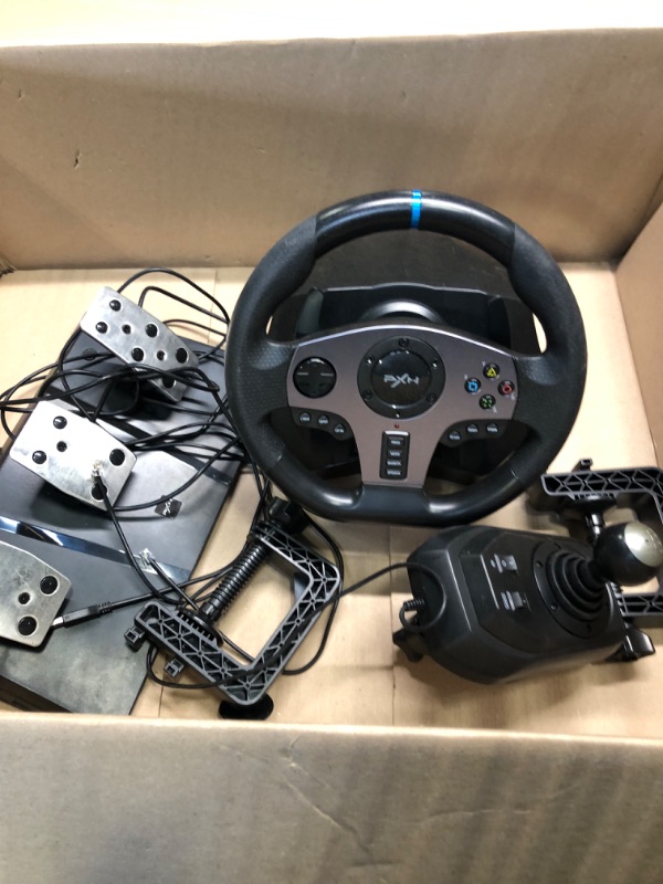 Photo 3 of PXN Game Racing Wheel, V9 270°/900° Adjustable Racing Steering Wheel, With Clutch and Shifter, Support Vibration and Headset Function, Suitable For PC, PS3, PS4, Xbox One, Nintendo Switch.
