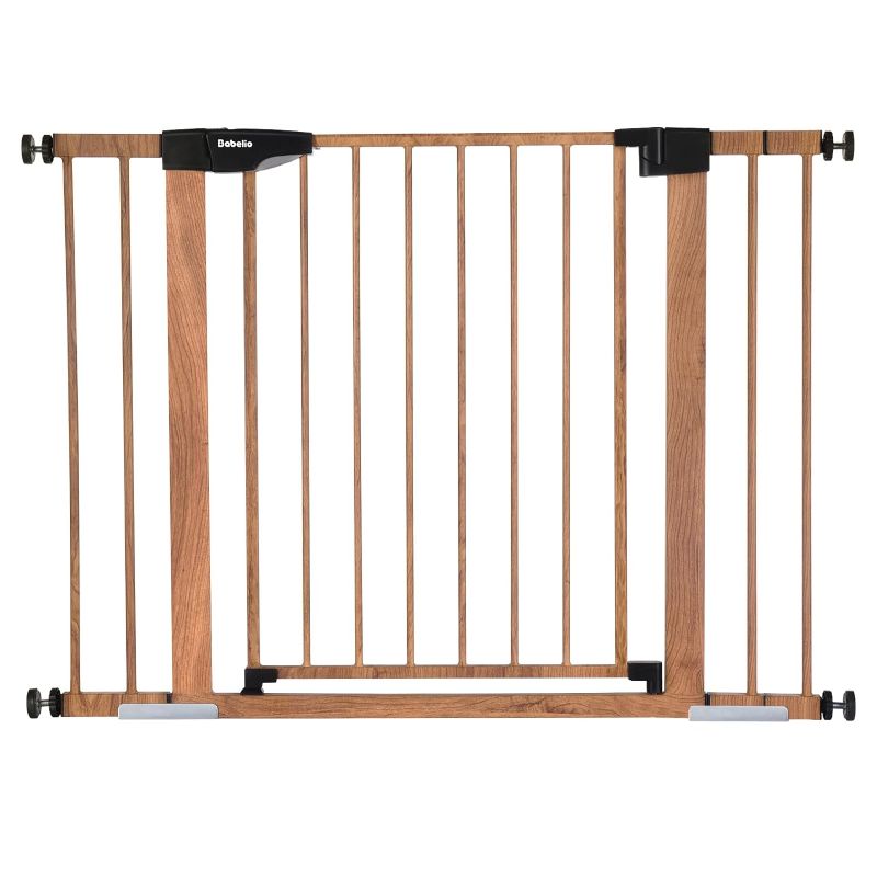 Photo 1 of Babelio 26-43" No Bottom Bar Baby Gate for Babies, Elders and Pets, 2-in-1 Auto Close Dog Gate for The House, Stairs and Doorways, Safety Pet Gates with Large Walk Thru Door, Brown Wood Pattern
 
