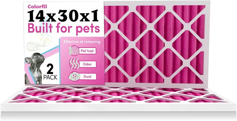 Photo 1 of 14x30x1 Air Filter by Colorfil | Color Changing Filters Designed for Cat and Dog Odor | MERV 8 Filter | Air FIlter 14x30x1 | Air Conditioner Filter | HVAC Filter for Pet Hair | 14x30 Air Filter 2 pack
