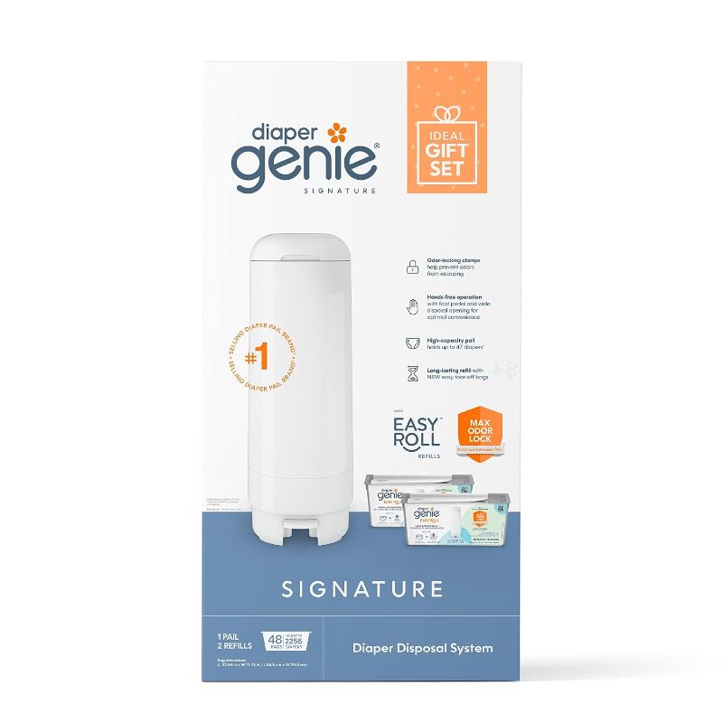 Photo 1 of Diaper Genie Signature Gift Set | Includes Easy Roll Refill with 48 Bags | Holds Up to 2256 Newborn Diapers