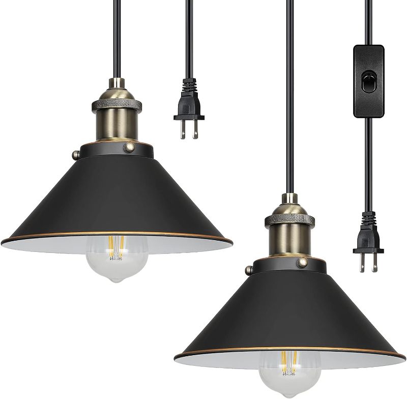 Photo 1 of DEWENWILS 2 Pack Pendant Light Plug in, Farmhouse Hanging Light, Indoor Ceiling Light, 15FT Cord with On/Off Switch, Black Retro Pendant Light Fixtures for Kitchen Living Room, Bedroom, Dinning Hall