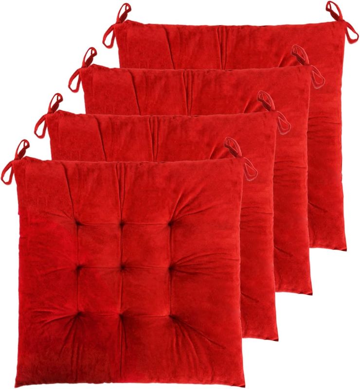 Photo 1 of  4 Pack Chair Cushions for Dining Chairs Chair Pads Cushion for Kitchen Office Tufted Square Seat Cushion with Ties (16" Red Velvet)