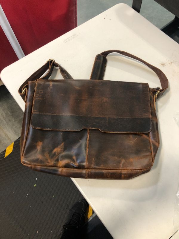 Photo 2 of 18 inch Vintage Buffalo Leather Messenger Satchel Half Flap Laptop Briefcase Men's Bag Crazy Vintage Leather Messenger (Brown)