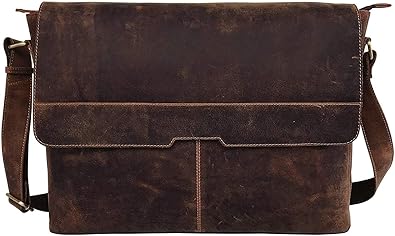 Photo 1 of 18 inch Vintage Buffalo Leather Messenger Satchel Half Flap Laptop Briefcase Men's Bag Crazy Vintage Leather Messenger (Brown)