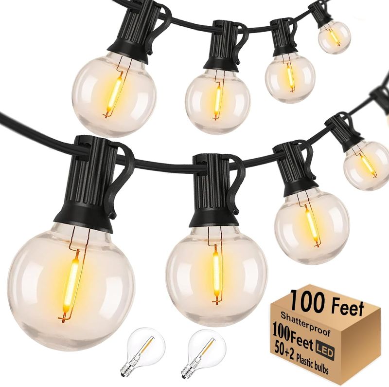 Photo 1 of 100FT Outdoor Globe String Lights LED Waterproof G40 String Lights Connectable with 52 Shatterproof Bulbs Dimmable Patio Lights String for Bistro Backyard Gazebo Lights

