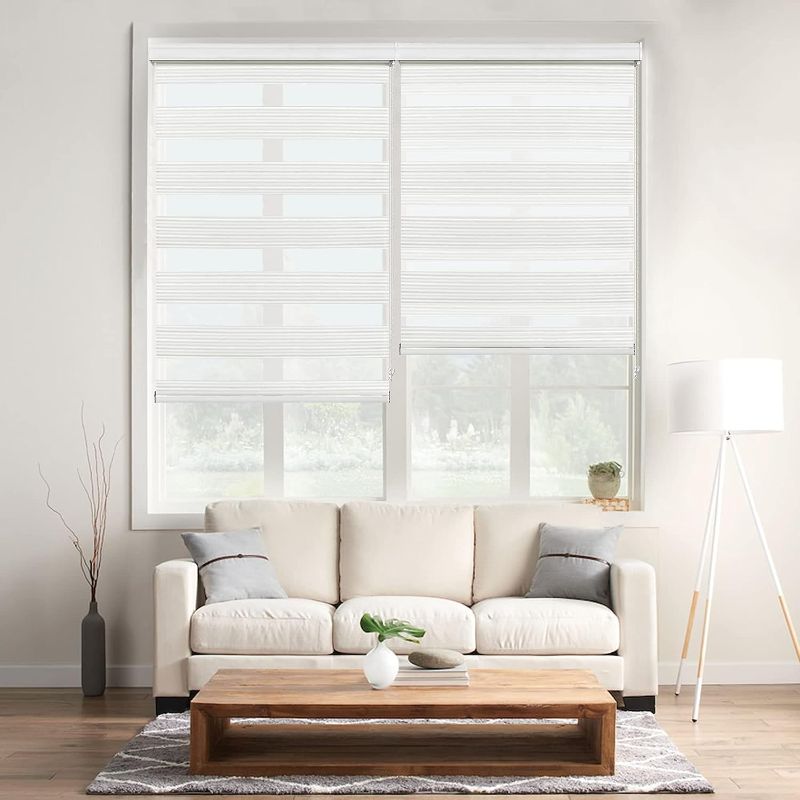 Photo 1 of Allbright Zebra Window Blinds 23" W × 64" H White, Dual Layer Roller Shade, Room Darkening Shade Roll Up and Pull Down Blinds, Light Filtering Window Shades for Day and Night, Easy to Install
