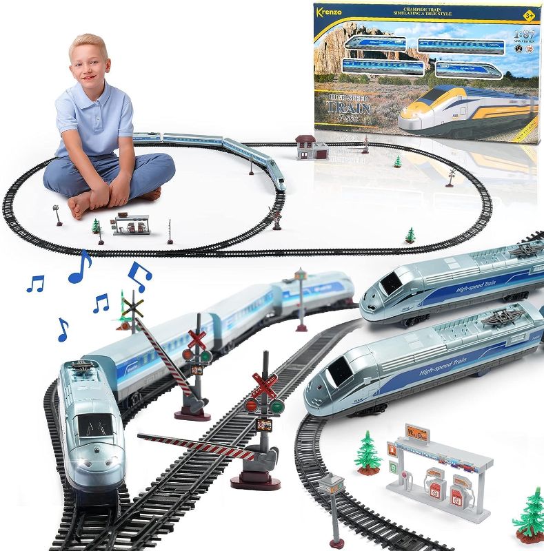 Photo 1 of Battery Operated Electric Train Set for Kids - Train Toy with Tracks, Sounds & Light
