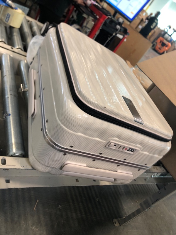Photo 2 of 20 Inch Carry On Luggage with Front Pocket Aluminum Frame ?Can Not Open in The Middle? Hard Shell Suitcases with Wheels Rolling Luggage Suitcase with Lock Travel Luggage for Weekender-Smoke White