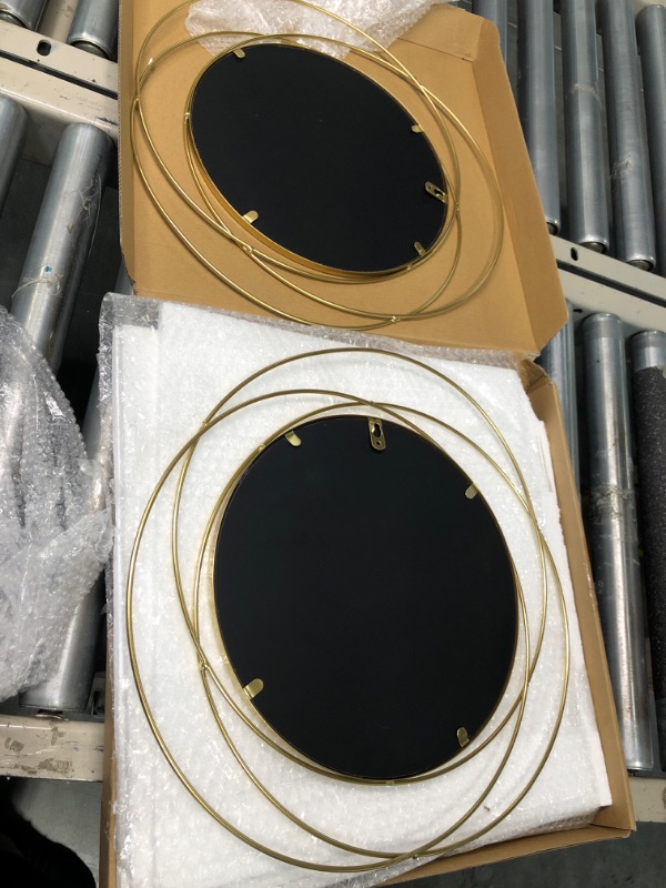 Photo 4 of 2 Set 15.7'' Gold Circle Mirrors Wall Decor Iron Frame Mirrors Wall Art Round Mirrors Home Decor Hanging Mirrors for Living Room/Bedroom/Bathroom/Entryway (Medium Size 15.7 inch ,Circles) 2 Set Circle Wires?15.7''each? 2