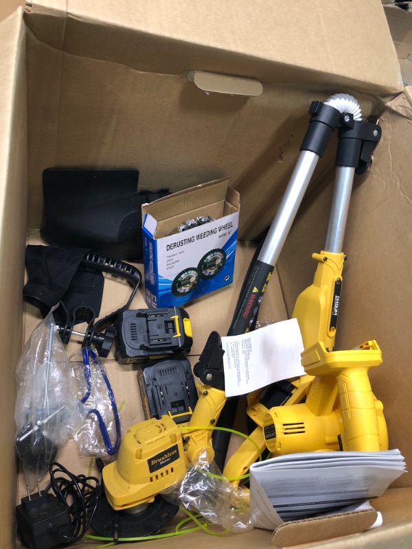 Photo 1 of 2 in 1 Brushless Electric Weed Wacker & Leaf Blower, 2PCS 21V 3.0Ah Batteries with Fast Charger, IMOUMLIVE Cordless String Trimmer, 3 Types of Blades, 90° Adjustable Head, Cutter for Lawn,Yard Garden String Trimmer & Leaf Blower