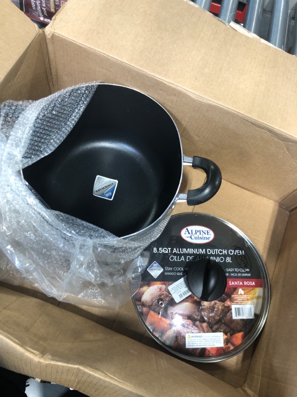 Photo 3 of Alpine Cuisine 8.5 Quart Non-stick Stock Pot with Tempered Glass Lid and Carrying Handles, Multi-Purpose Cookware Aluminum Dutch Oven for Braising, Boiling, Stewing 8.5-Quart Standard Packaging