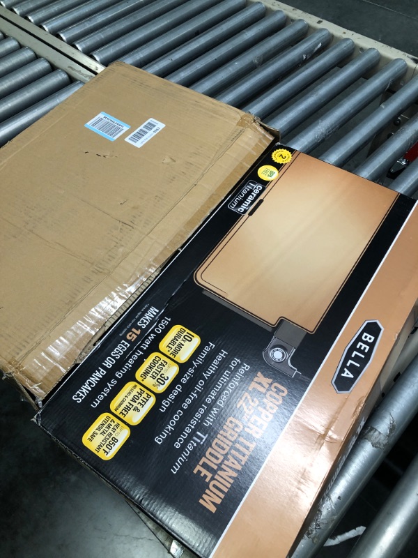 Photo 1 of **WAFFLE MAKER NOT INCLUDED** BELLA XL Electric Ceramic Titanium Griddle, 12" x 22", Copper/Black, Browning Control, Black Griddle Extra Large