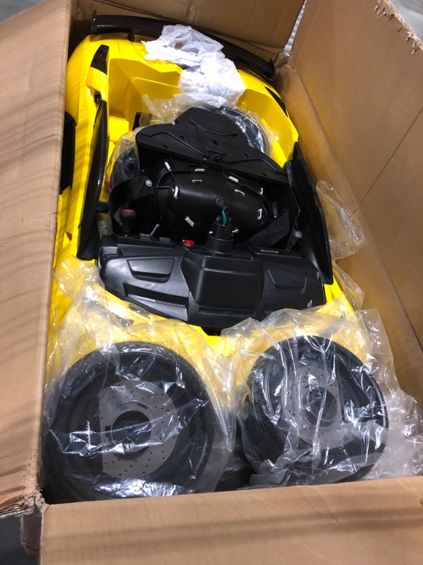 Photo 1 of Kidzone Kids Electric Ride On 12V Licensed Lamborghini Aventador Battery Powered Sports Car Toy with 2 Speeds, Parent Control, Sound System, LED Headlights & Hydraulic Doors - Yellow
