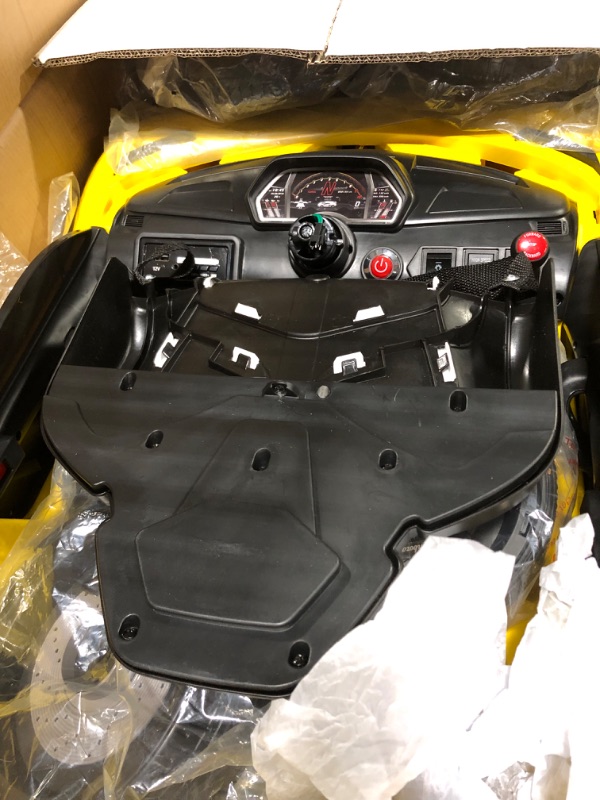 Photo 1 of Kidzone Kids Electric Ride On 12V Licensed Lamborghini Aventador Battery Powered Sports Car Toy with 2 Speeds, Parent Control, Sound System, LED Headlights & Hydraulic Doors - Yellow