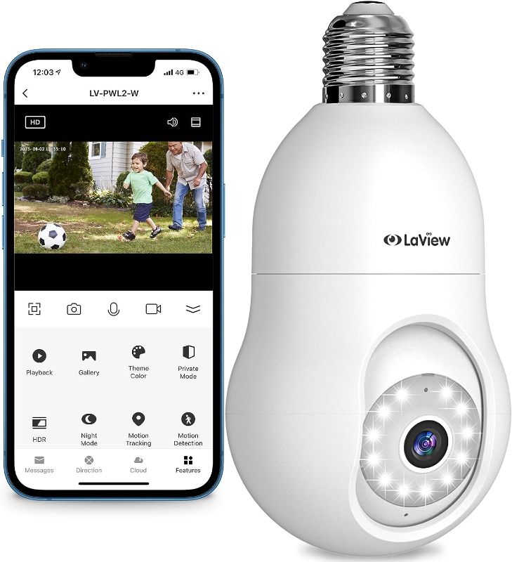 Photo 1 of LaView 4MP Bulb Security Camera 2.4GHz,360° 2K Security Cameras Wireless Outdoor Indoor Full Color Day and Night, Motion Detection, Audible Alarm, Easy Installation, Compatible with Alexa