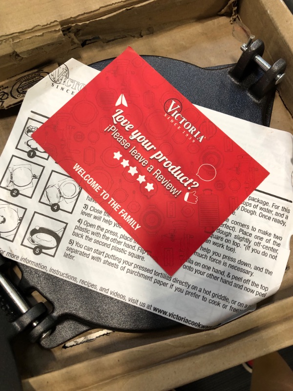Photo 5 of Victoria 8 Inch Cast Iron Tortilla Press. Tortilla Maker, Flour Tortilla press, Rotis Press, Dough Press, Pataconera Seasoned with Flaxeed Oil, Black - 8"