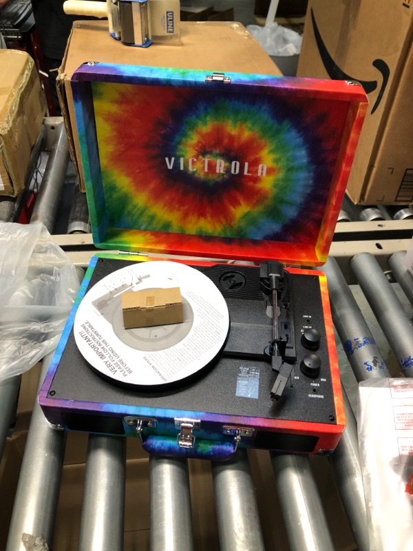 Photo 3 of Victrola Vintage 3-Speed Bluetooth Portable Suitcase Record Player with Built-in Speakers | Upgraded Turntable Audio Sound| Includes Extra Stylus | Tie Dye, 1SFA (VSC-550BT-TDY) Tie Dye Record Player