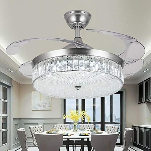 Photo 1 of 42" Invisible Ceiling Fan Chandelier Light,Modern Crystal Ceiling Fan Light Remote Control 4 Retractable ABS Blades for Bedroom Living Room Dining Room Decoration (Style D)