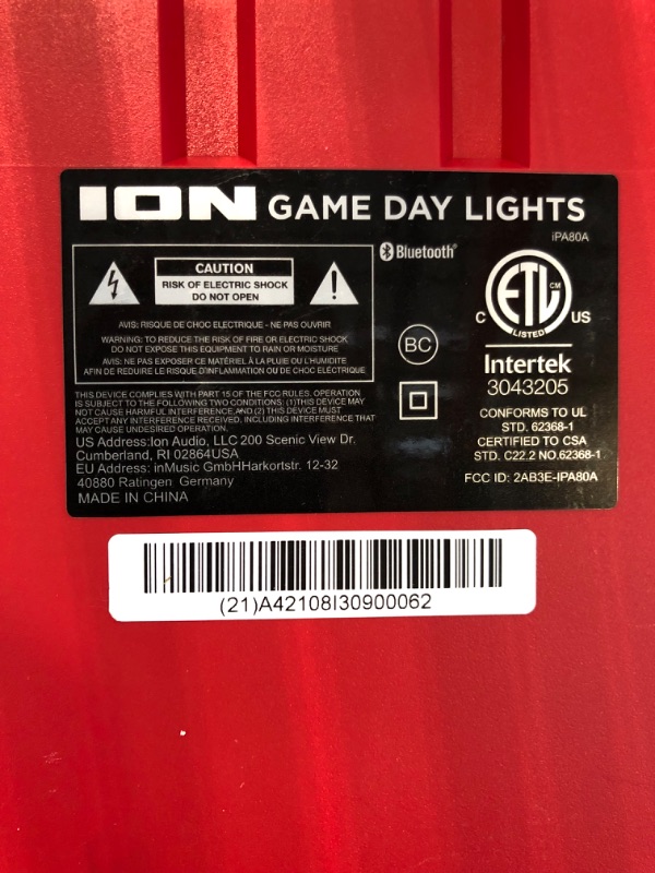 Photo 5 of ION Audio Gameday Lights - Portable Bluetooth Speaker 50W W/Battery, Karaoke Microphone, AM FM Radio, & Handle and USB Charging - Red Exclusive