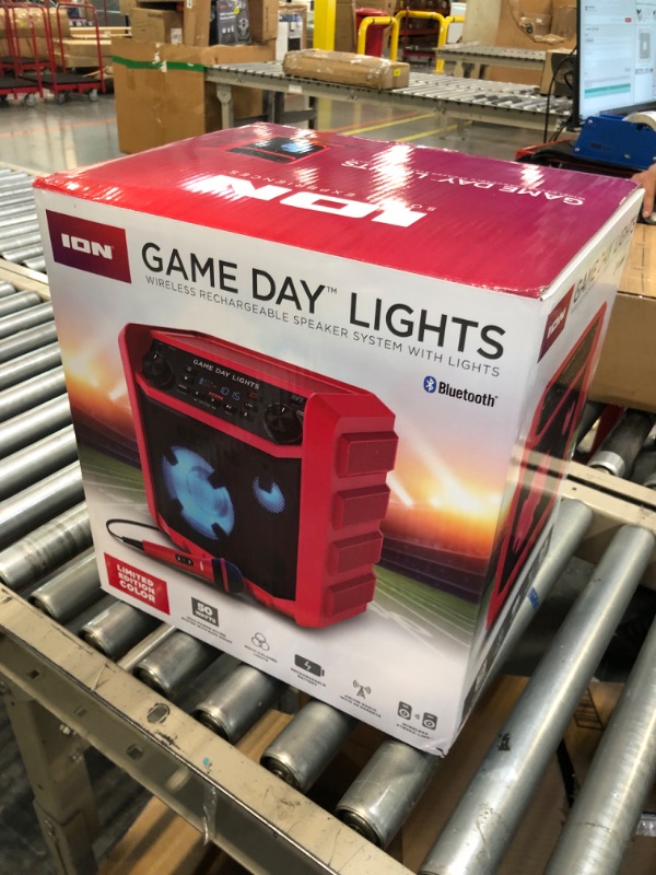 Photo 2 of ION Audio Gameday Lights - Portable Bluetooth Speaker 50W W/Battery, Karaoke Microphone, AM FM Radio, & Handle and USB Charging - Red Exclusive