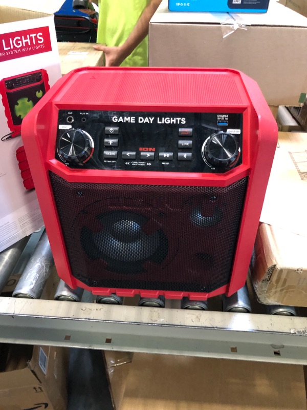 Photo 3 of ION Audio Gameday Lights - Portable Bluetooth Speaker 50W W/Battery, Karaoke Microphone, AM FM Radio, & Handle and USB Charging - Red Exclusive