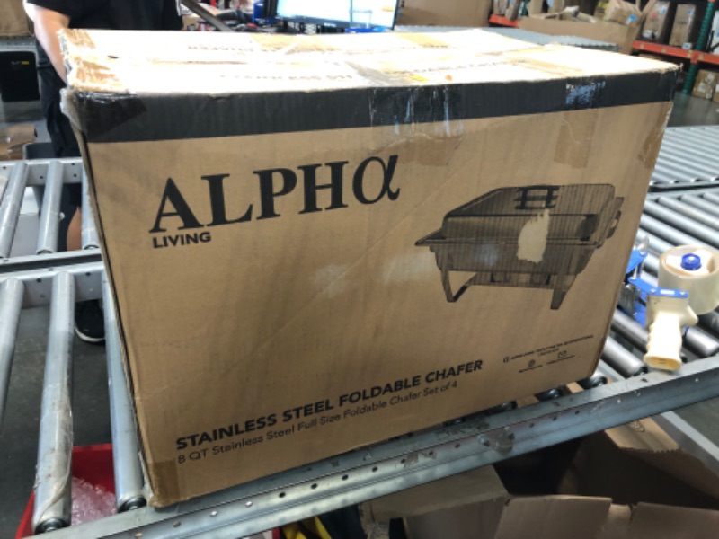 Photo 1 of ALPHA LIVING 70014-GRAY 4 Pack 8QT Chafing Dish High Grade Stainless Steel Chafer Complete Set, 8 QT, Alpine Gray Handle