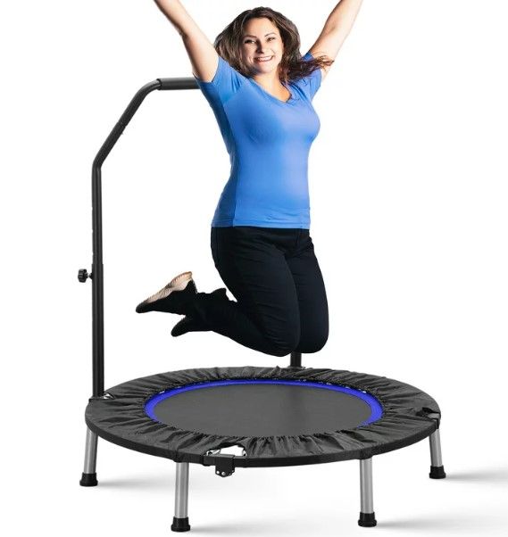 Photo 1 of 40" Mini Trampoline for Adults and Kids Fitness, Indoor Trampoline Rebounder with Adjustable Foam Handle for Bounce Workout Max Load 330lbs, Blue and Black