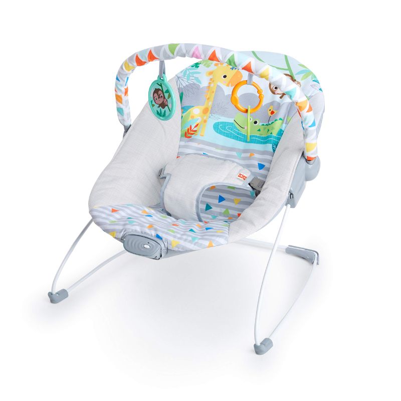 Photo 1 of Bright Starts Safari Fun 3-Point Harness Vibrating Baby Bouncer with Toy bar