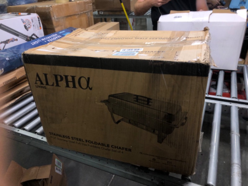 Photo 2 of ***UNKNOWN MISSING PARTS*** ALPHA LIVING 70014-GRAY 4 Pack 8QT Chafing Dish High Grade Stainless Steel Chafer Complete Set, 8 QT, Alpine Gray Handle