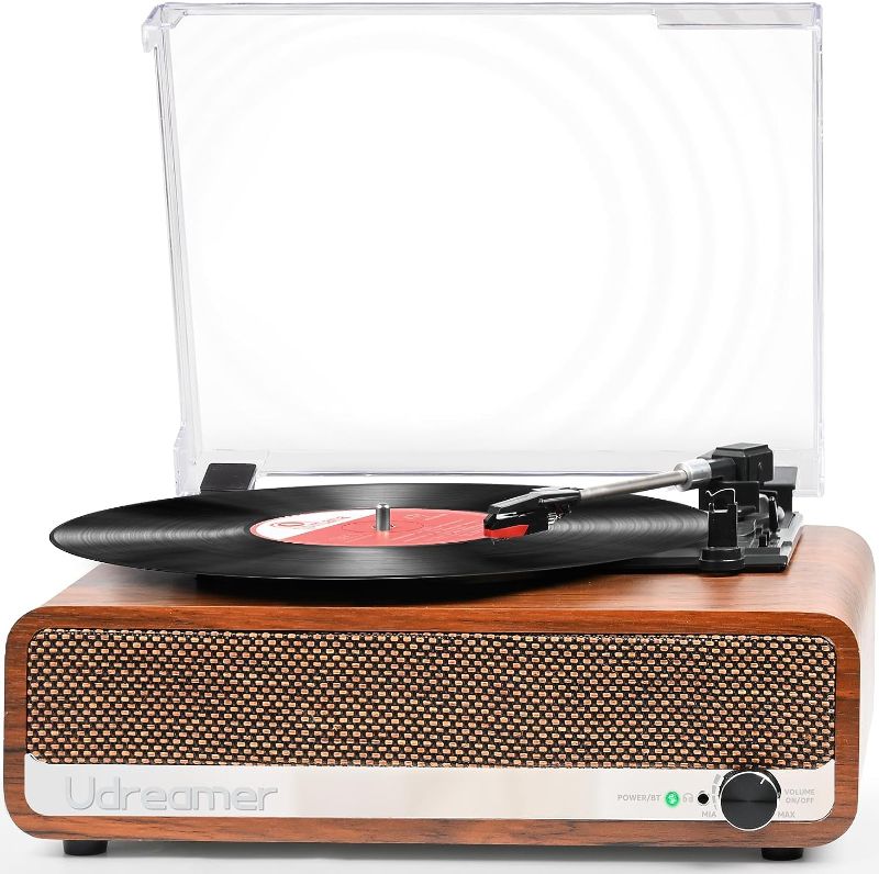 Photo 1 of Vinyl Record Player with Upgraded Speakers Needle Pressure Adjustment,Vintage Turntable for Vinyl Records,Portable Vinyl LP Player with 3 Input,RCA Output and Headphone Jack