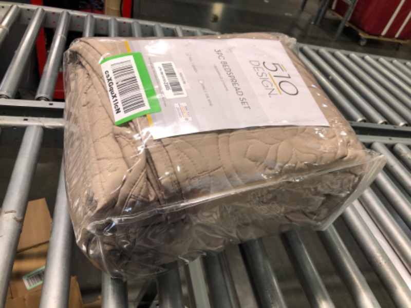 Photo 1 of 510 DESIGN Oakley Reversible Quilt Set-Luxe Stitching Design All Season, Lightweight Coverlet Bedspread Bedding, Matching Shams, Oversized Full/Queen(102"x118"), Medallion Khaki 3 Piece Medallion Khaki Oversized Full/Queen(102"x118")