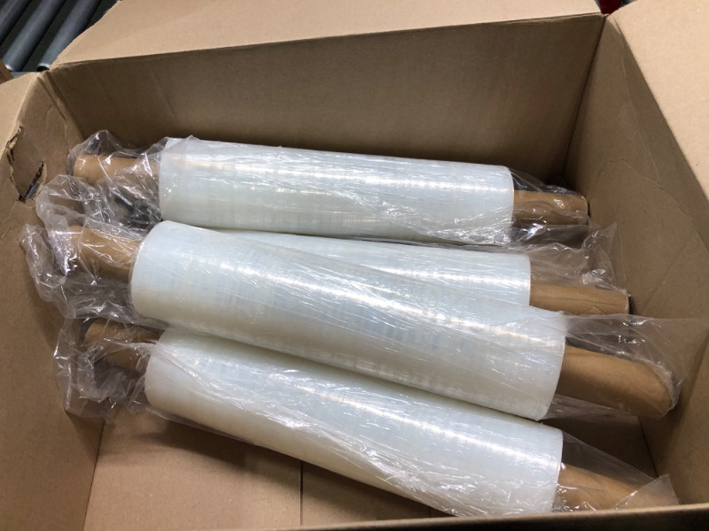 Photo 3 of 4 Pack Stretch Film Wrap - Industrial Clear Plastic Stretch Wrap 1000 Feet 80 Gauge with Handle, Cling Plastic Pallet for Packing, Moving Supplies, Duty Shrink Film Roll 15 Inch, BOMEI PACK