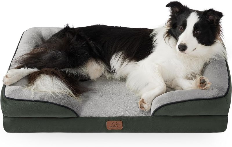 Photo 1 of Bedsure Orthopedic Dog Bed for Large Dogs - Big Washable Dog Sofa Bed Large, Supportive Foam Pet Couch Bed with Removable Washable Cover, Waterproof Lining and Nonskid Bottom, Dark Green